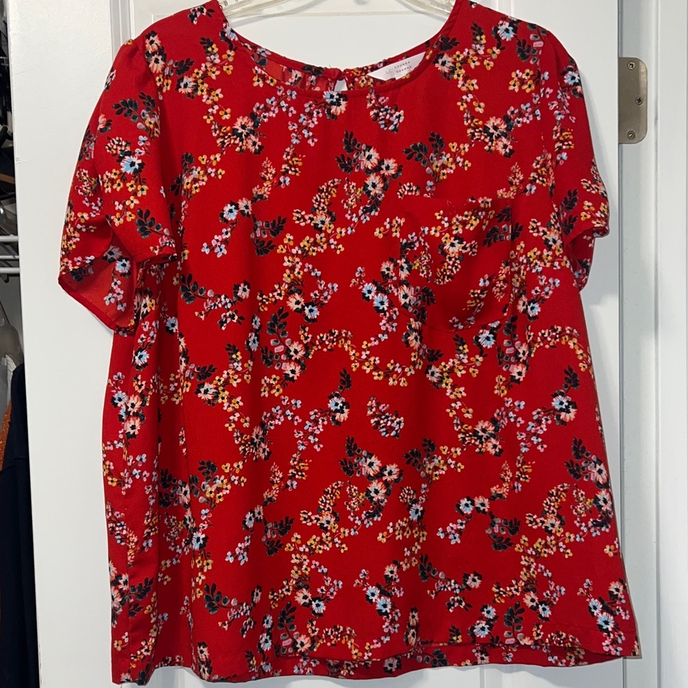 LC Lauren Conrad Vibrant Red Floral Top